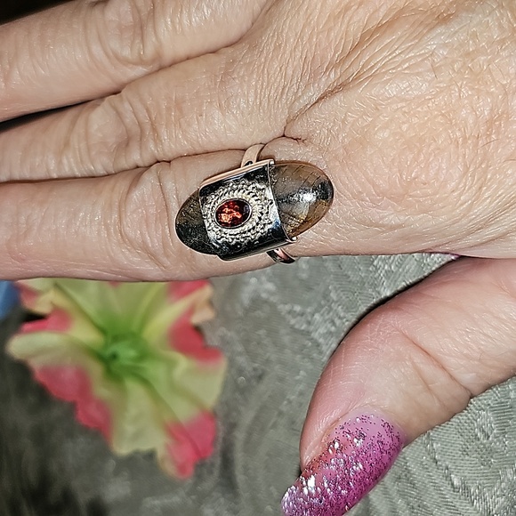 New Sterling Silver Chiastolite and garnet ring Size 9 - Picture 8 of 15